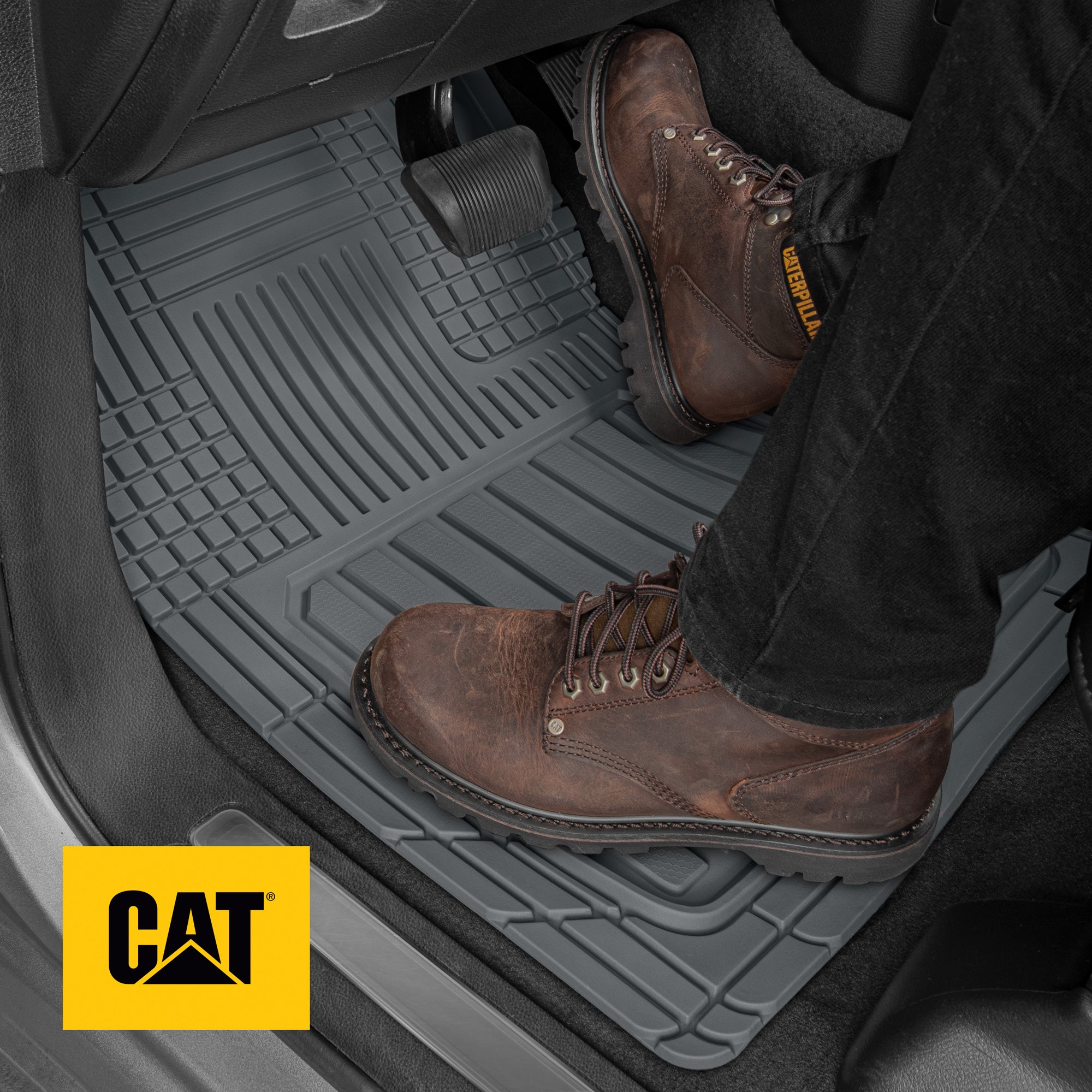 Caterpillar CAMT-8303 Advanced Performance ToughLiner Rubber Car Floor Mats for Auto Truck SUV and Van， Heavy Duty Full Custom Trim to Fit Liners