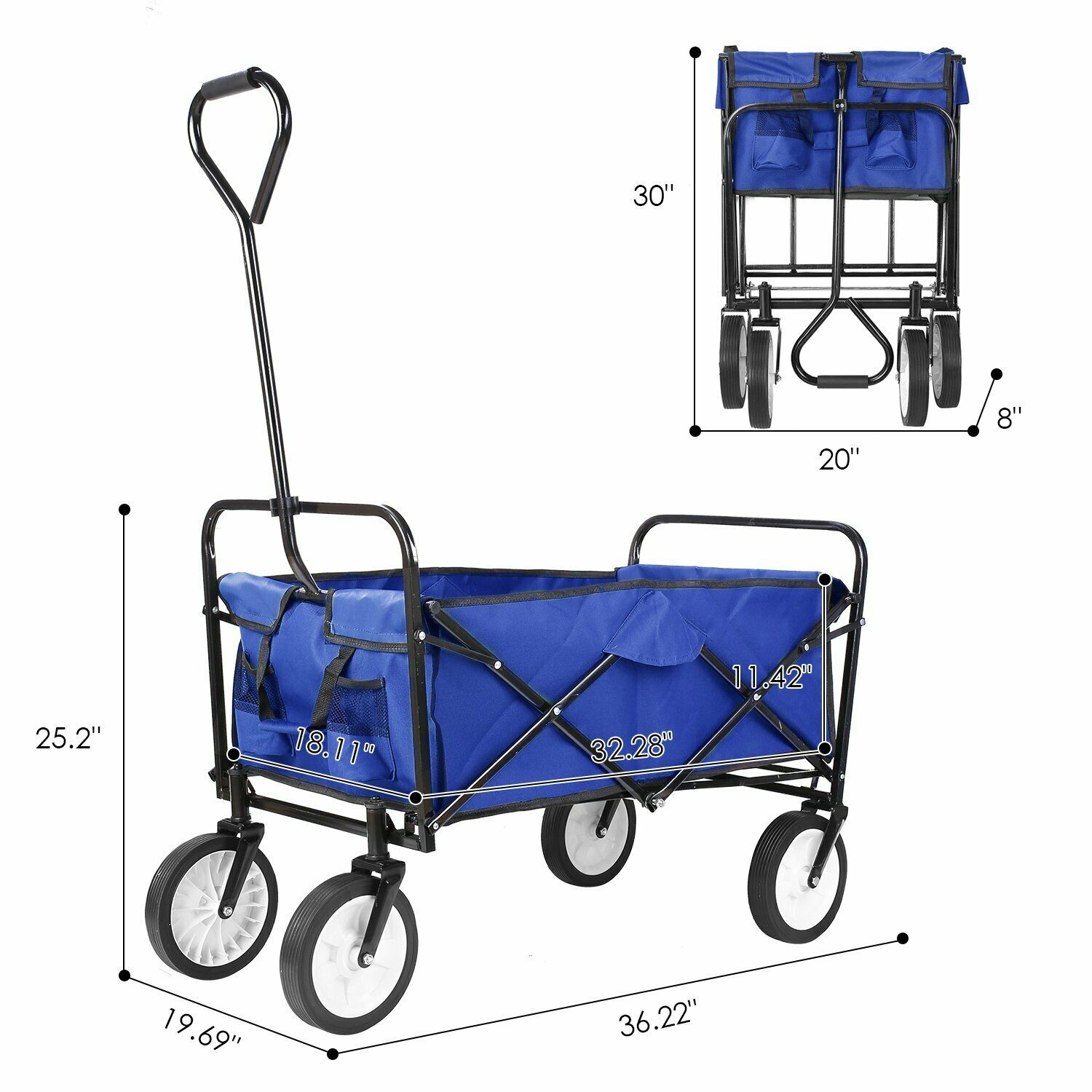 Pirecart Collapsible Wagon, Folding Utility Cart with Cup Holders