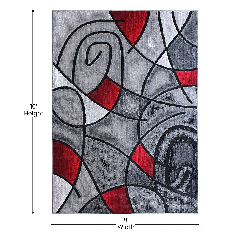 Masada Rugs Masada Rugs Trendz Collection 8'x10' Modern Contemporary Area Rug in Red， Gray and Black