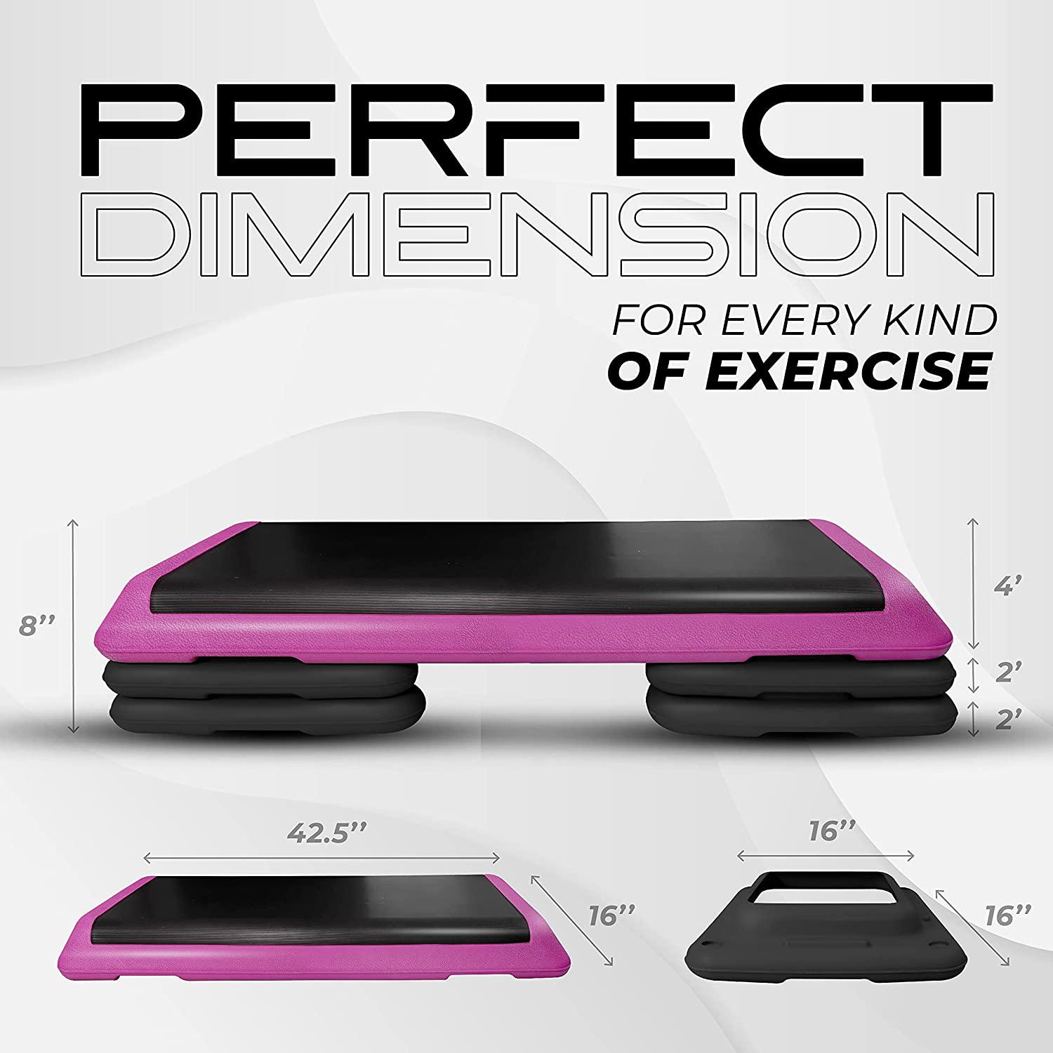 Yes4All Adjustable Aerobic Step Platform， 40 in x 16 in with 4 Risers， Pink and Black