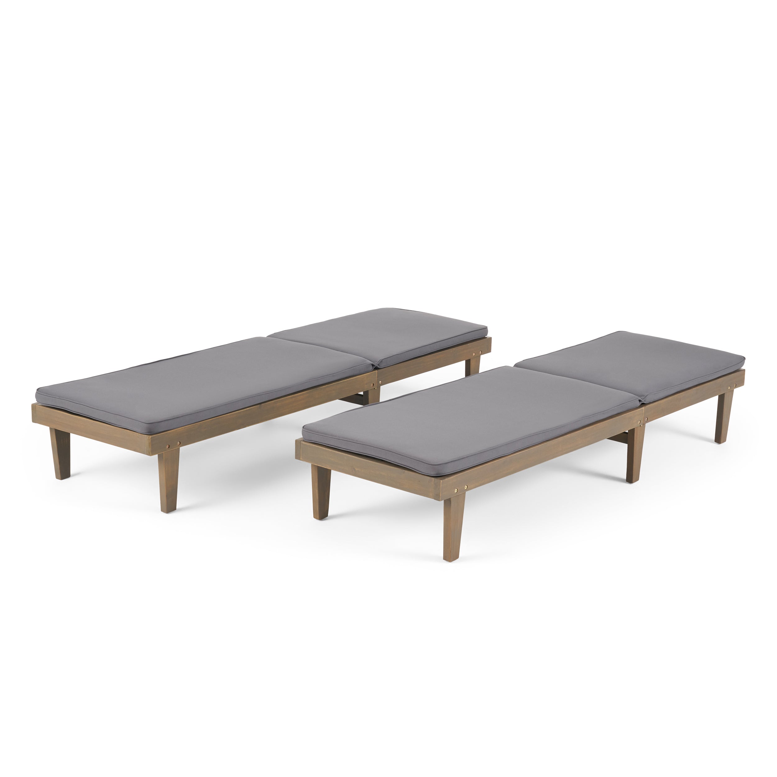 Nadine Outdoor Modern Acacia Wood Chaise Lounge with Cushion (Set of 2)