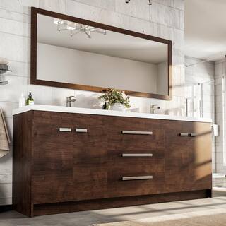 Eviva Lugano 84 in. W x 19 in. D x 34 in. H Double Bathroom Vanity in Rosewood with White Acrylic Top with White Sinks EVVN1900-8-84RSWD