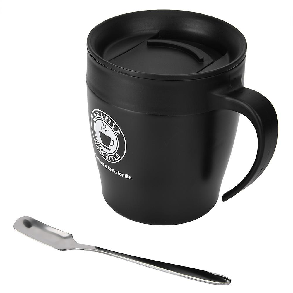 Stainless Steel Insulated Coffee Mug Water Cup with Spoon and Lid for Office Travel(Black)