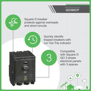 Square D QO 60 Amp 3-Pole Plug-In Circuit Breaker QO360CP