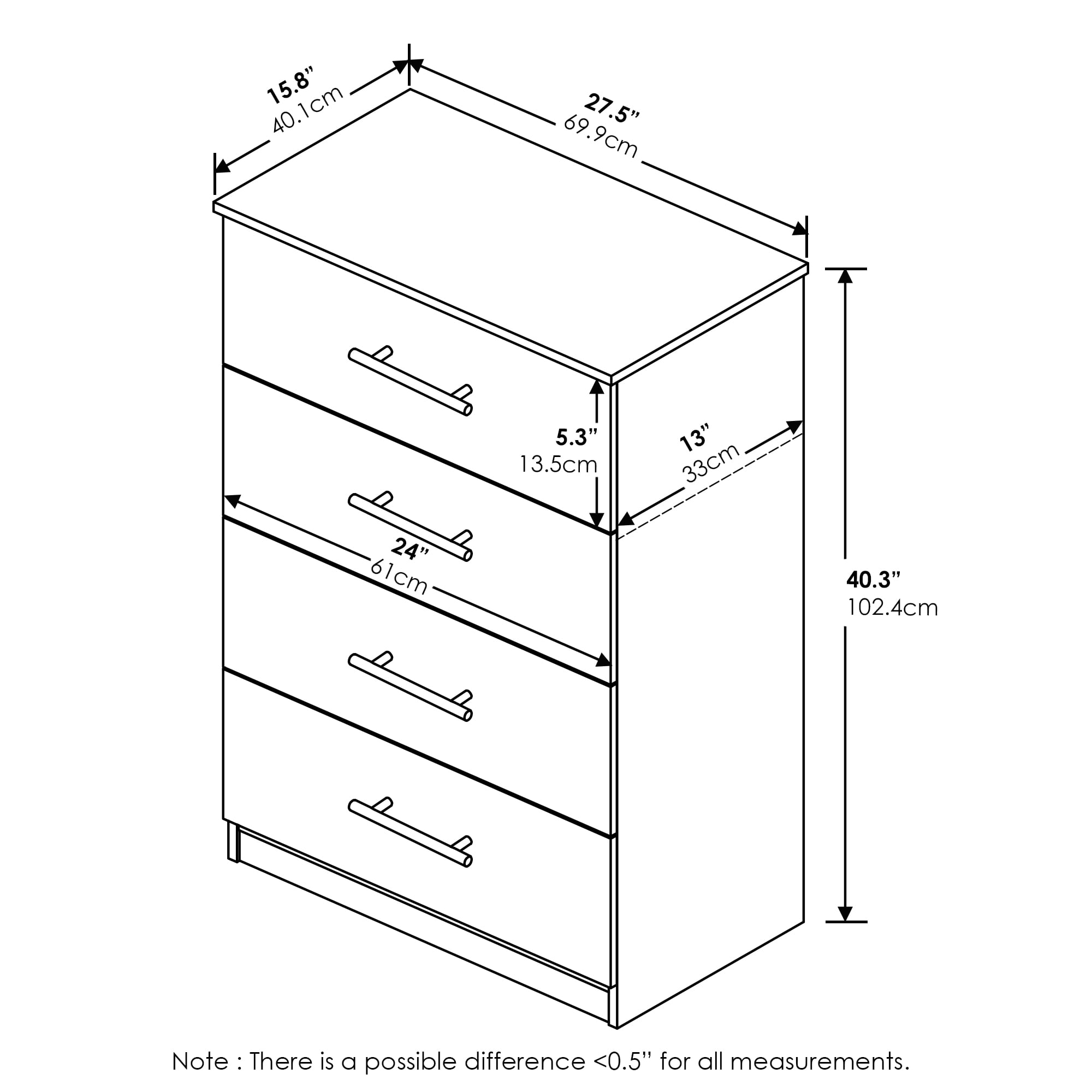 Furinno Tidur Simple Design 4-Drawer Dresser with Handle, French Oak Grey