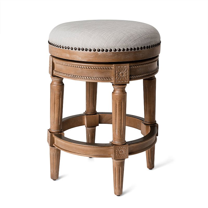 Maven Lane Pullman Backless Counter Stool In Weathered Oak Finish W/ Sand Color Fabric Upholstery