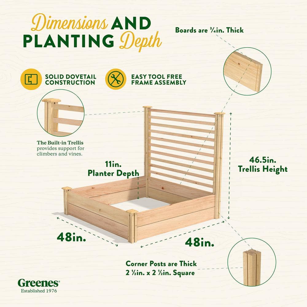 Greenes Fence 4 ft. x 4 ft. X 11 in. Premium Cedar Raised Garden Bed with Trellis RC484812PTRE