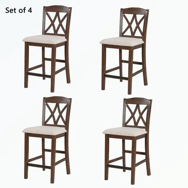Wood Upholstered Dining Chairs with Cross Backs, Set of 4