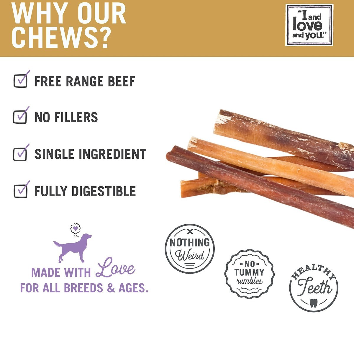 I and Love and You Free Ranger Beef Bully Stix Grain-Free Dog Chews