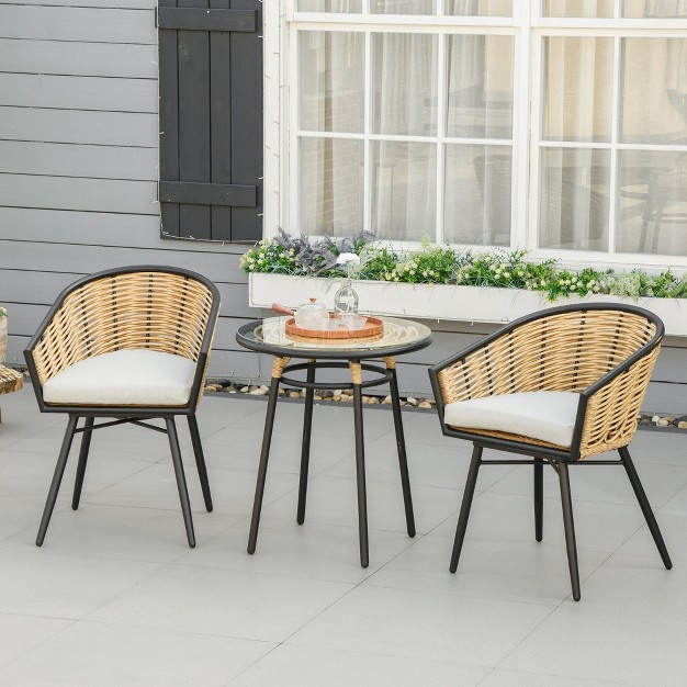 Outsunny 3 Pieces Patio Pe Rattan Bistro Set Outdoor Round Resin Wicker Coffee Set W 2 Chairs amp 1 Coffee Table Conversation Furniture Set For Garden Backyard Deck