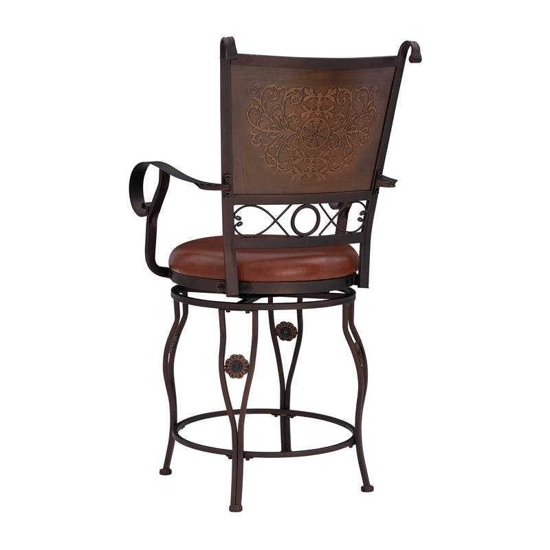 Bowery Hill 24 Traditional Metal/Faux Leather Swivel Counter Stool in Bronze