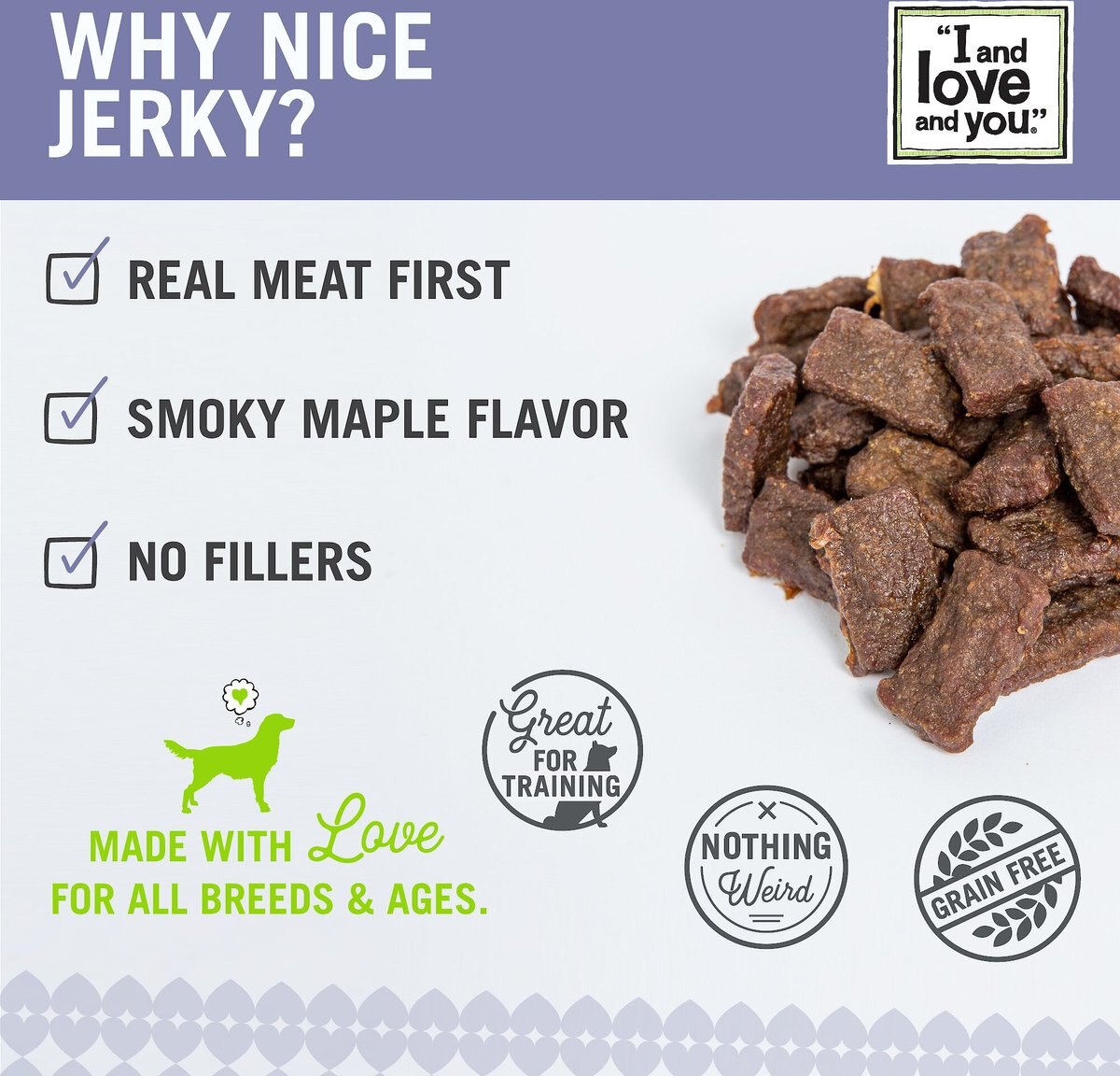 I and Love and You Nice Jerky Bites Beef and Lamb Grain-Free Dog Treats