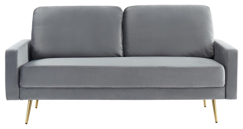 Divani Casa Huffine Modern Velvet and Metal Upholstered Sofa in Gray/Gold   Midcentury   Sofas   by Homesquare  Houzz