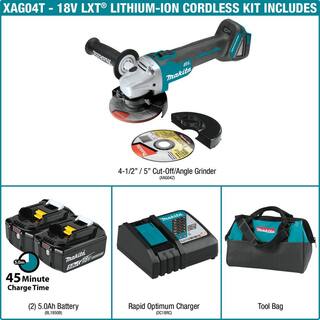 Makita 18V 5.0Ah LXT Lithium-Ion Brushless Cordless 4-125 in. Cut-OffAngle Grinder Kit XAG04T