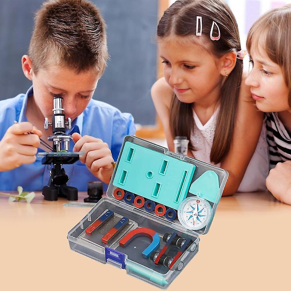 Kids Science Magnet Set Bar Ring Horseshoe Compass Car Kit Children Educational Experiment Tools