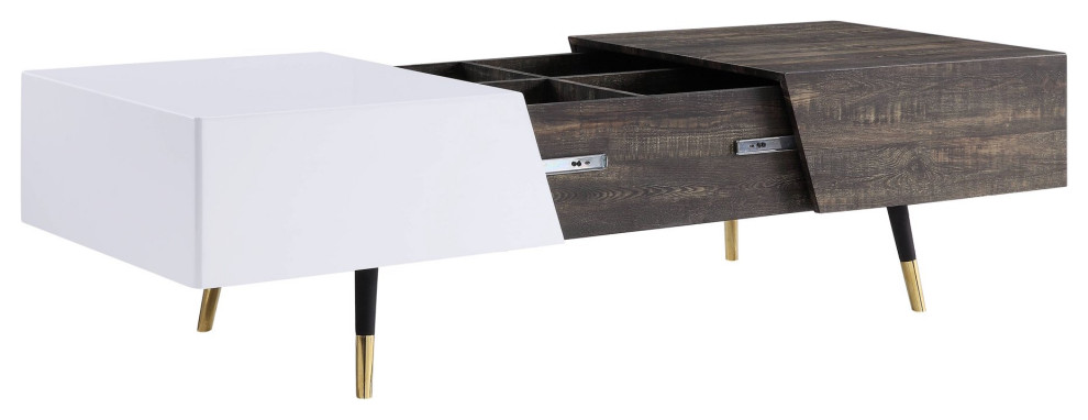 Unique Elegant Coffee Table  Gold Capped Legs  Expandable Top  White/Rustic Oak   Midcentury   Coffee Tables   by Declusia  Houzz