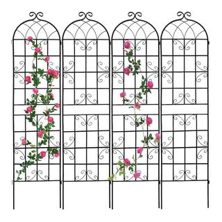 Sudzendf 86 .7 in. Black Metal Garden Trellis Outdoor Flower Support (4-Pack) TOUTD823