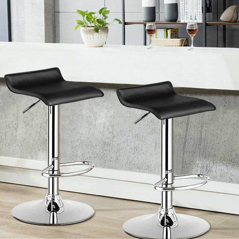 Gymax 34 in. Swivel Bar Stool Backless Metal PU Leather Adjustable Kitchen Counter Bar Chairs Black (Set of 4) GYM05656