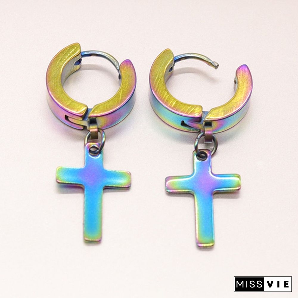 New Rock Stainless Steel Cross Earrings Anti-allergy Punk Jewelry Gift Unisex Fashion Personality Earrings