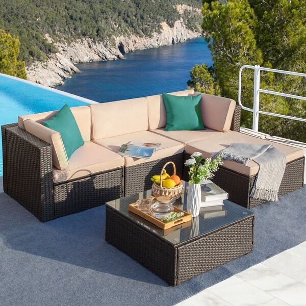 Homall 5 Pieces Wicker Patio Furniture Sets Rattan Outdoor Sectional Sofa