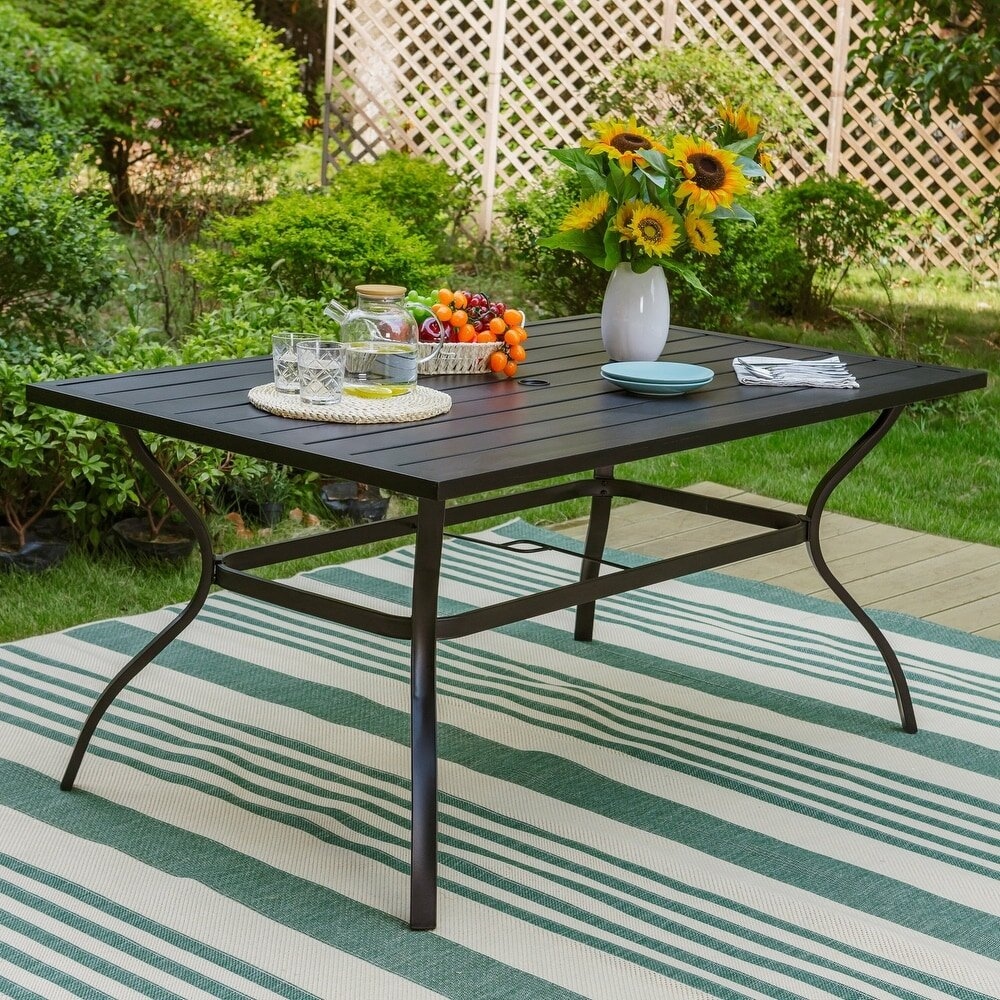 Outdoor Metal Dining Table Garden 6 Person Umbrella Table for Lawn Patio Pool Sturdy Steel   1 Table