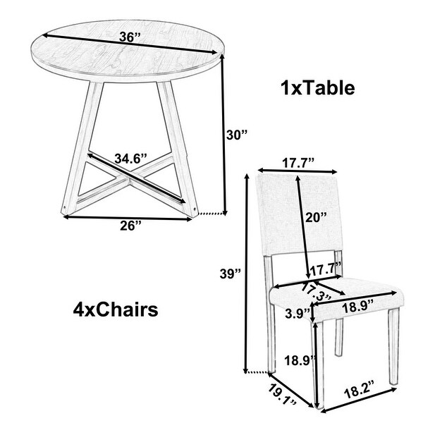 Wood 5 Pcs Kitchen Dining Table Set w/ Round Table， 4 Chairs