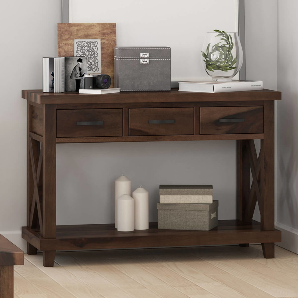 Antwerp 2 Tier Solid Wood Console Hall Table with 3 Drawers   Transitional   Console Tables   by Sierra Living Concepts Inc  Houzz