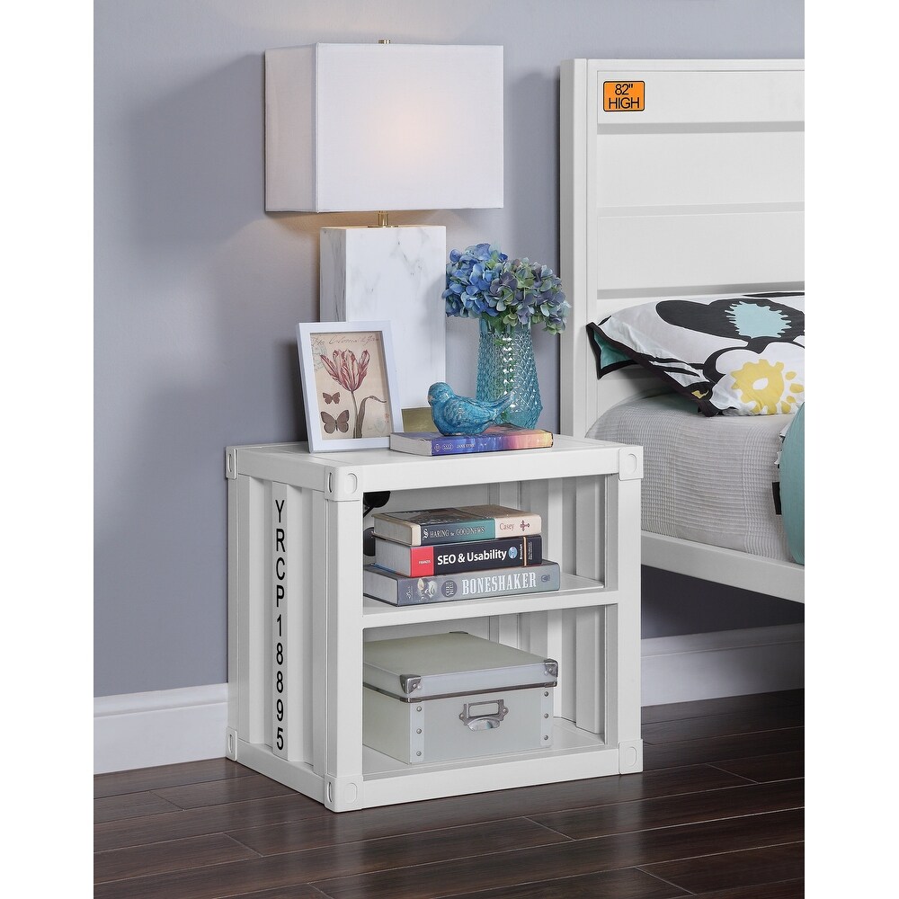 ACME Nightstand with 2 Open Compartments and USB Port  Industrial Metal Coffee Side Table