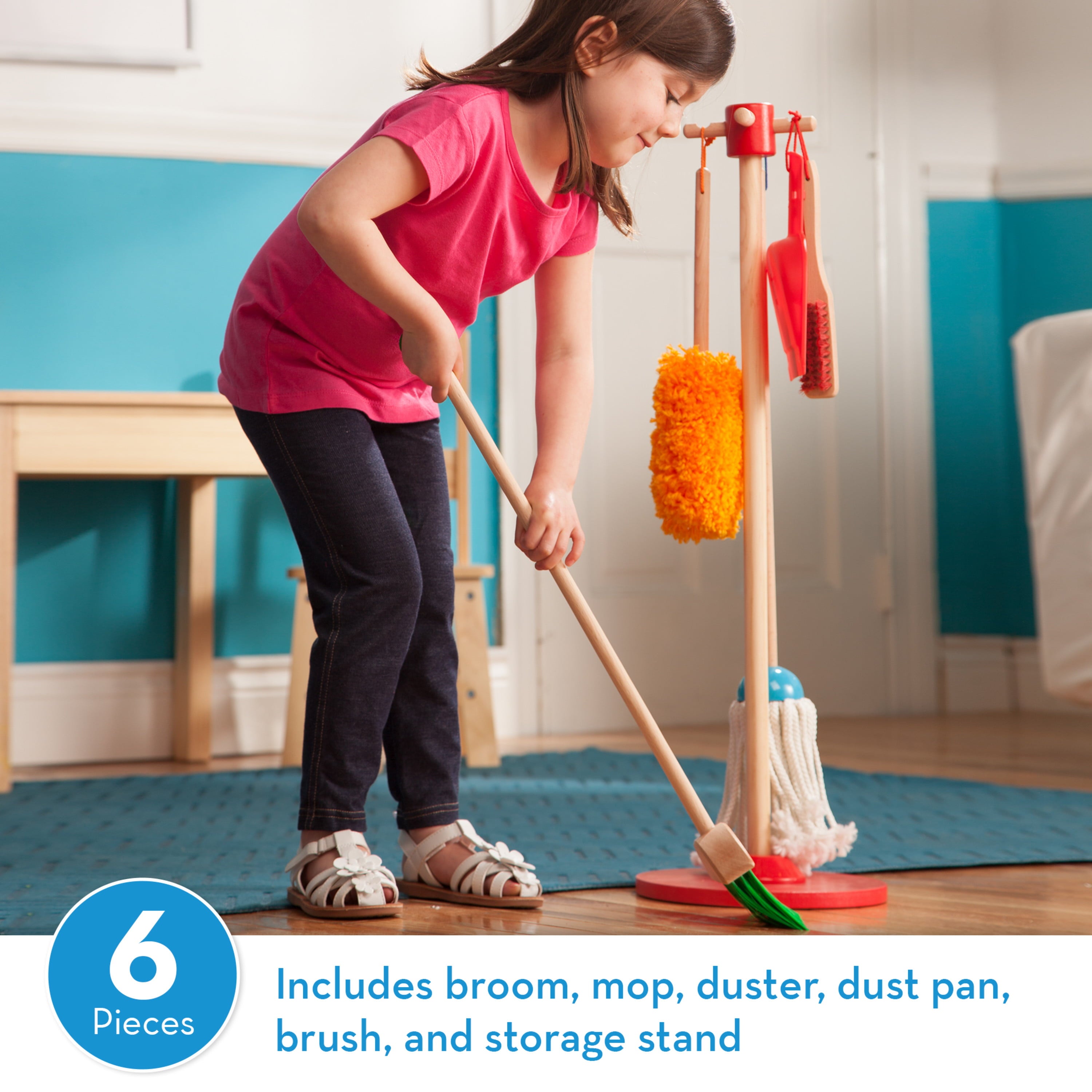 Melissa and Doug Dust! Sweep! Mop! 6-Piece Pretend Play Set - FSC-Certified Materials