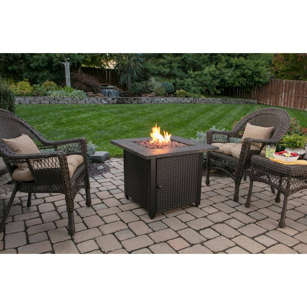 Endless Summer 30 in. W Bronze Finish Steel Base Faux Slate Mantel LP Gas Fire Pit with Electronic Igition and Lava Rocks GAD1401M