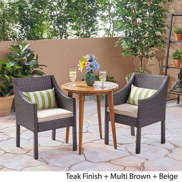 Nicola Outdoor 3 Piece Wood and Wicker Bistro Set by Christopher Knight Home