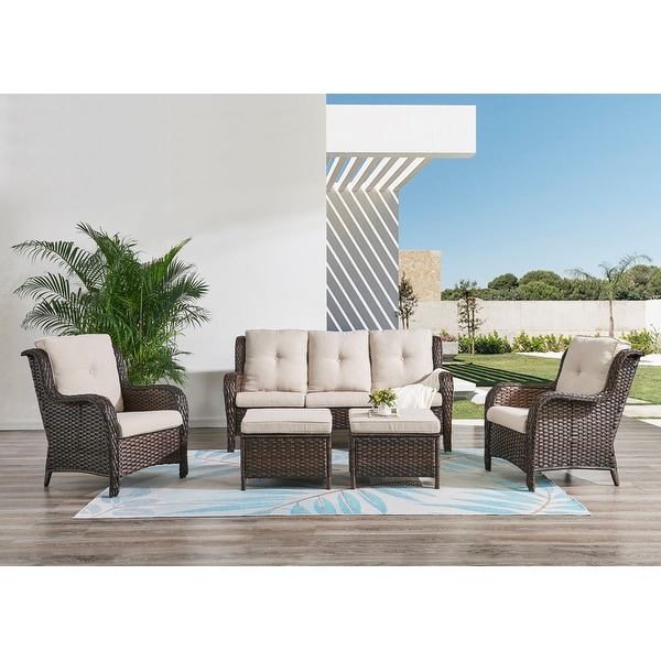 Pocassy 5Piece Patio Furniture Set with Ottomans