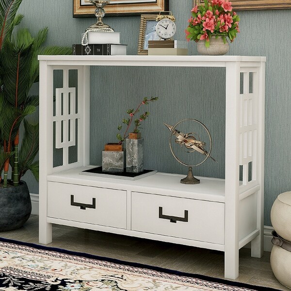 Wood Console Table With 2 Bottom Drawers，Narrow Entrance Table