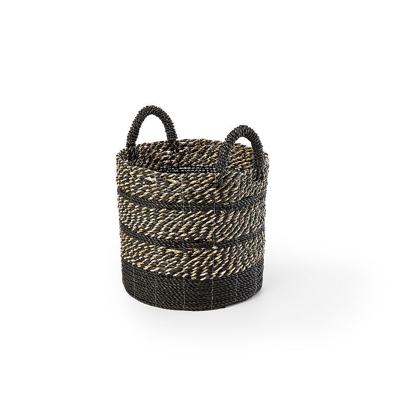 Saddle River Black Seagrass and Raffia Basket 4-piece Set