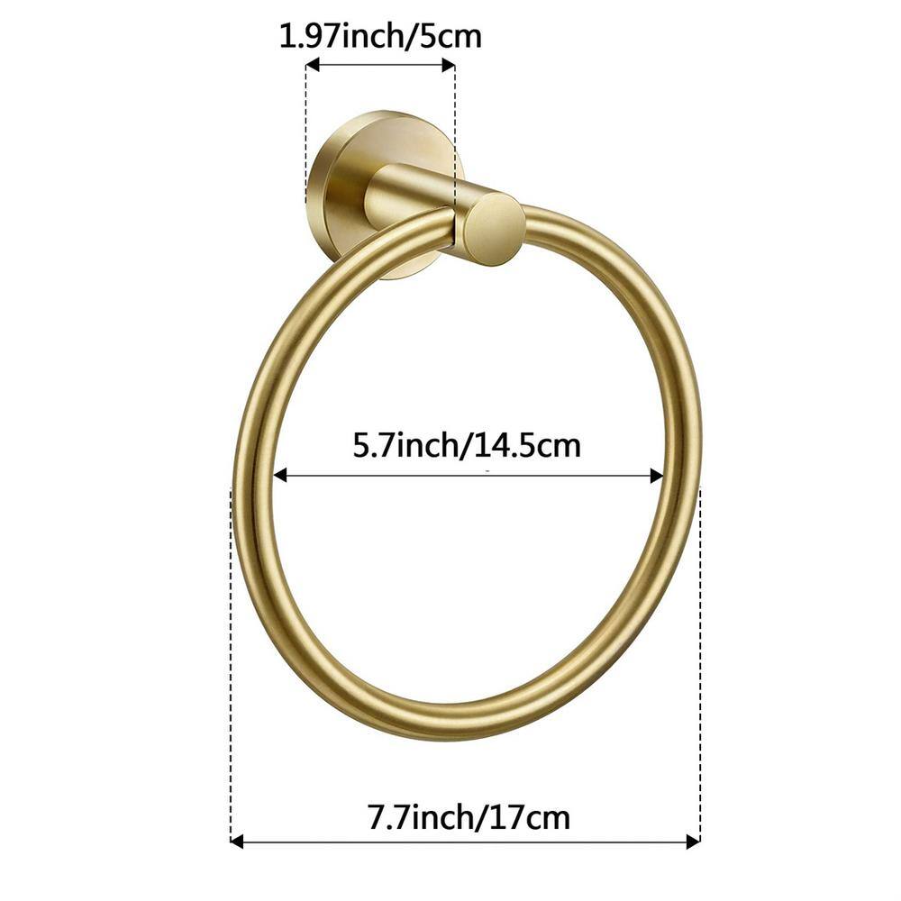 Cubilan Wall Mounted Round Stainless Steel Towel Ring Towel Storage Hanger in Brushed Gold HD-KY9