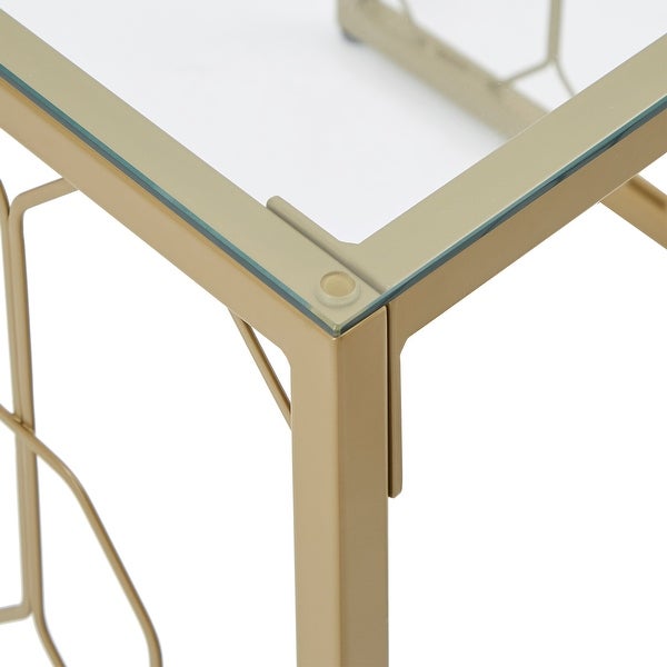 Elle Octagon Pattern Gold Metal and Glass Table by iNSPIRE Q Bold