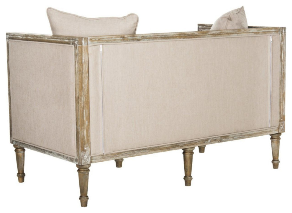 Andrea Linen French Country Settee Taupe/Rustic Oak   French Country   Loveseats   by V.S.D Furniture  Houzz