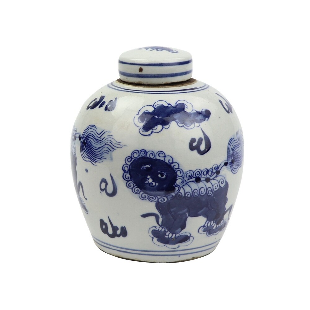 Blue And White Tiny Lid Mini Jar Lion