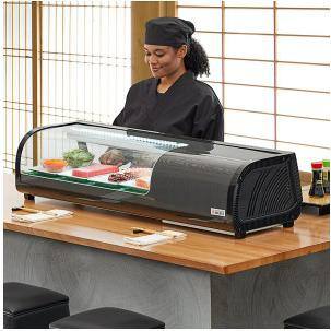 Cooler Depot 53 in.W 1.8cu.ft Countertop Commerial Curved Glass Refrigerated Shushi Case Display in Black DXXRTS52B