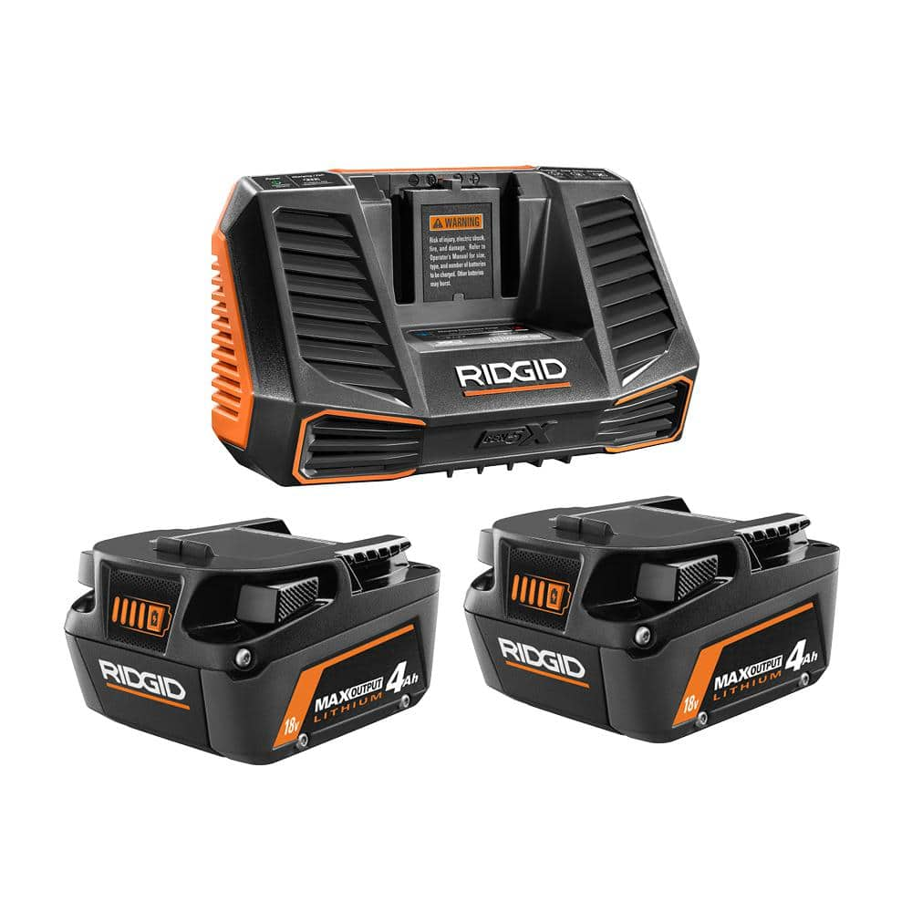 RIDGID 18V Lithium-Ion MAX Output (2) 4.0 Ah Batteries and Charger Kit AC9540-AC840040