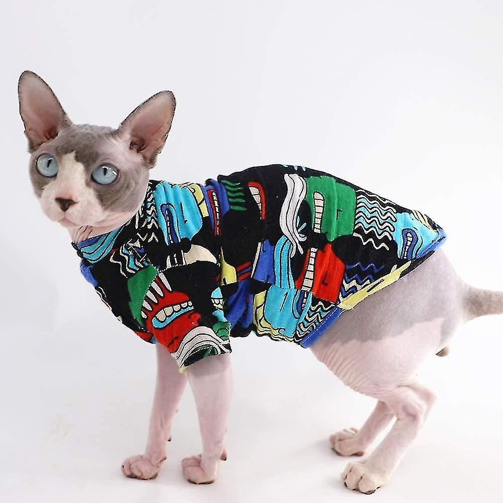 Hairless Cat Cool Breathable Summer Cotton Shirts Pet Clothes With Gold Necklace Coll