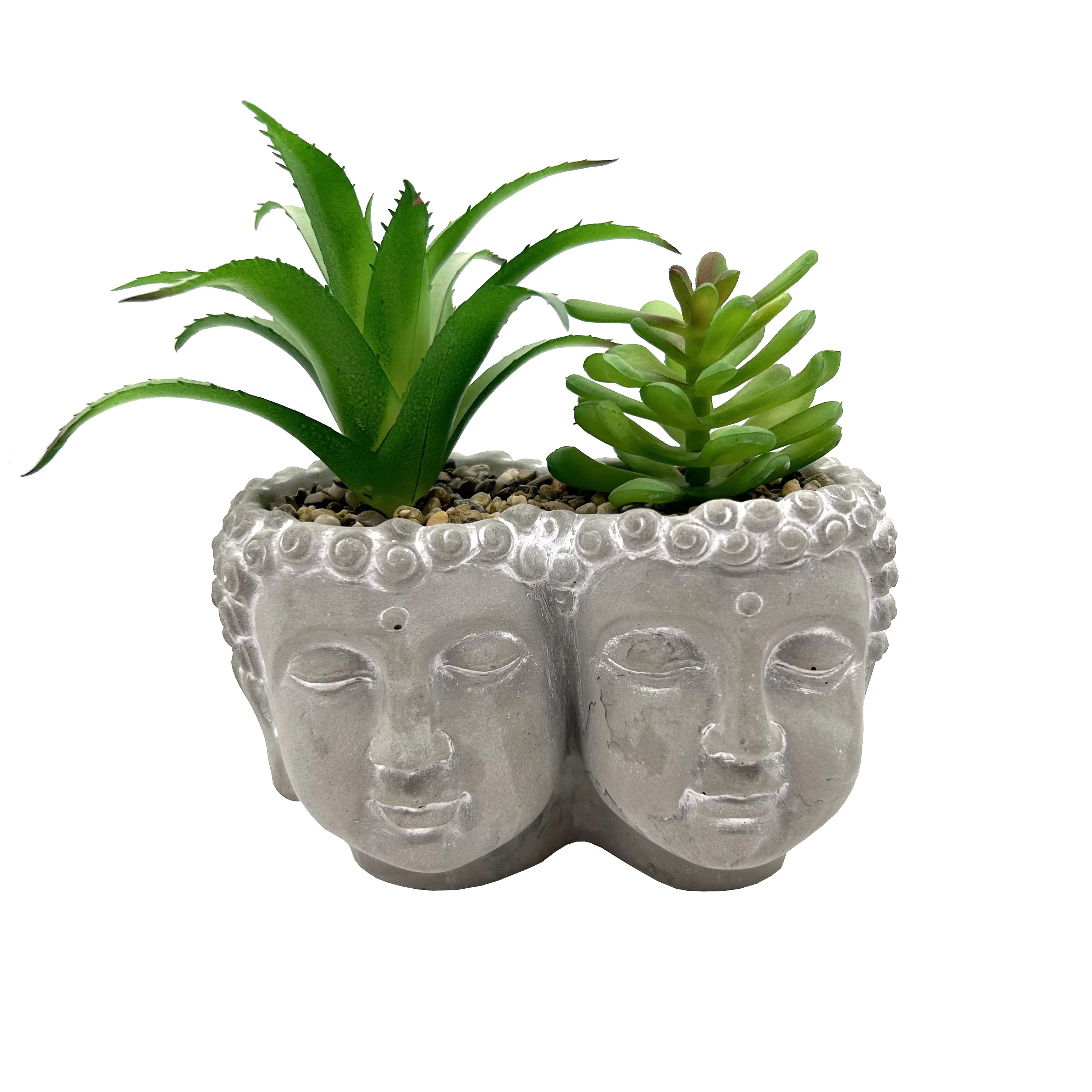 Siamese Buddha Head Figure Sculpture Cement Artificial Flowers Plant Pots Garden Supplies for Garden Decor