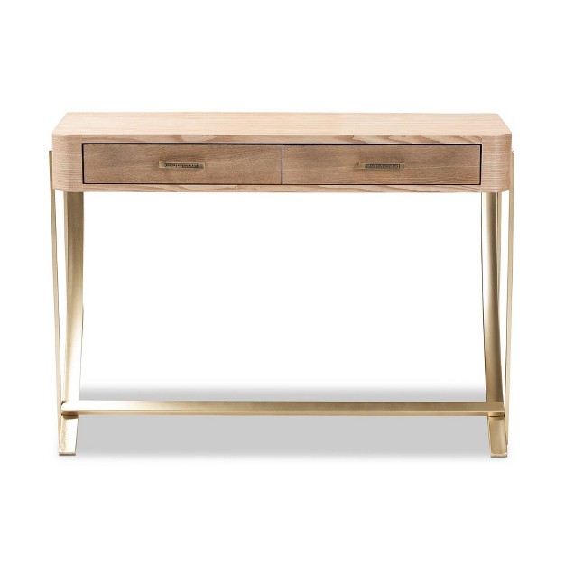 Lafoy Natural Finished Wood And Finished 2 Drawer Console Table Brown Baxton Studio