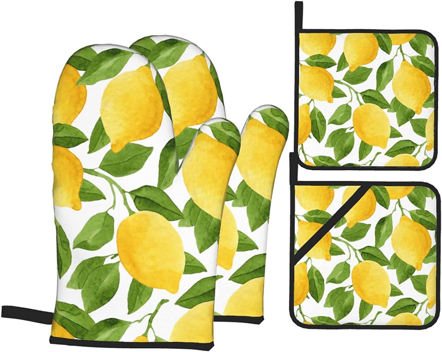 Sunflowers On Board Oven Mitts and Pot Holders Sets of 4 High Heat Resistant Summer Flowers Vintage Oven Mitts with Oven Gloves and Hot Pads Potholders for Kitchen BBQ Non-Slip Cooking Mi