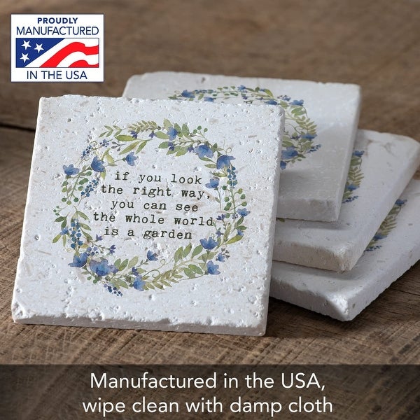 World is A Garden 4 Pack Natural Shell Stone Absorbent Coasters with Protective Cork Backing Manufactured in The USA