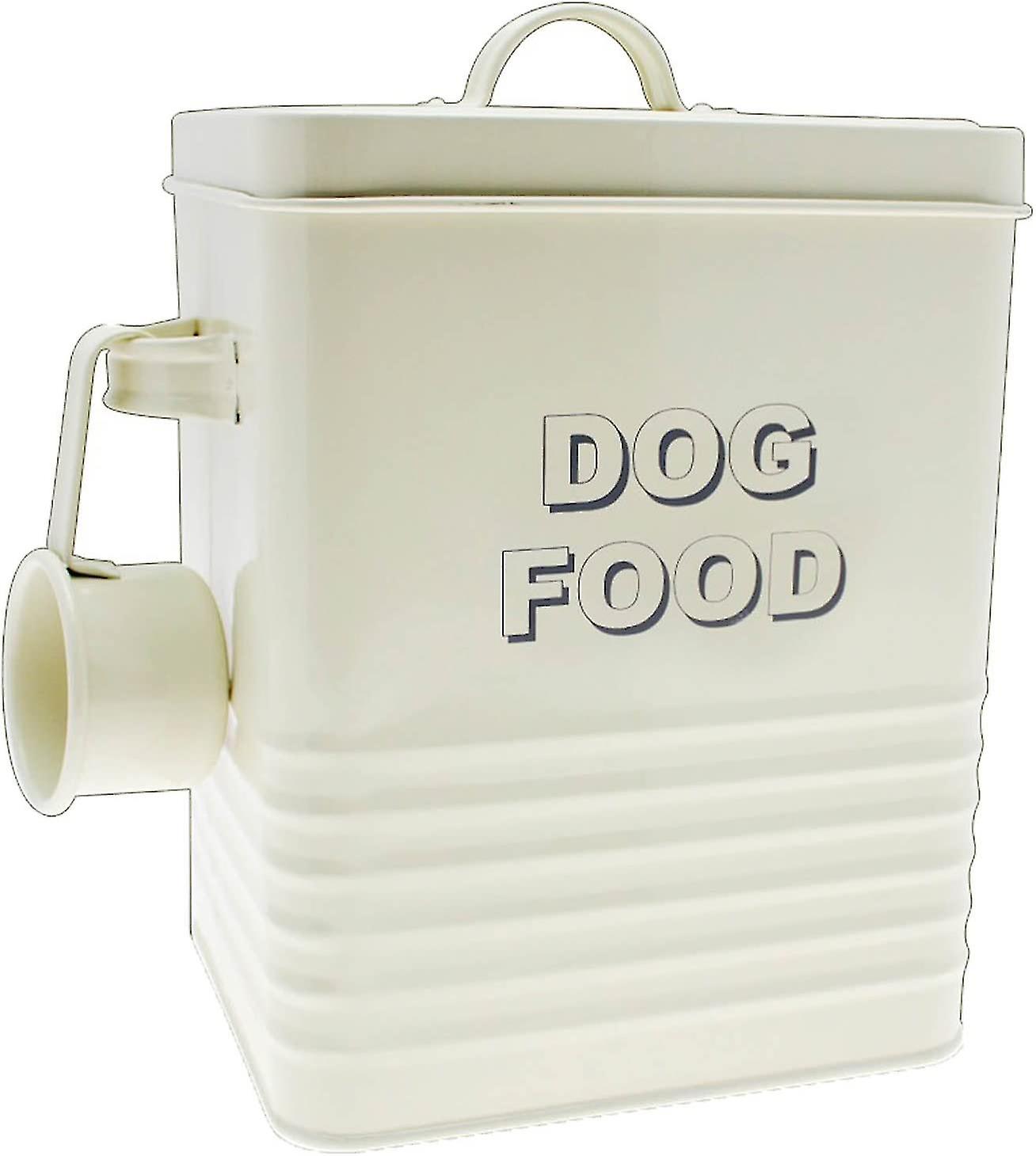 Cream Dog Food Storage Tin With Scoop， Steel(1pc-cream Colour)