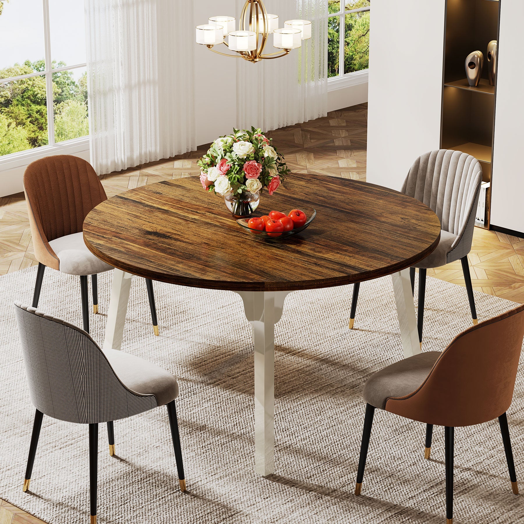 47-inch Dining Table, Round Farmhouse Kitchen Table for 4-6