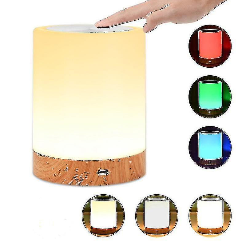 Dimmable Led Colorful Creative Wood Grain Charging Night Light Bedside Table Lamp Atmosphere Light