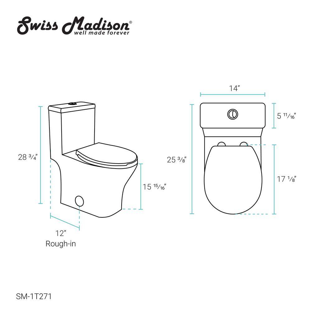 Swiss Madison Sublime III 1-piece 0.951.26 GPF Dual Flush Round Toilet in White Seat Included SM-1T271