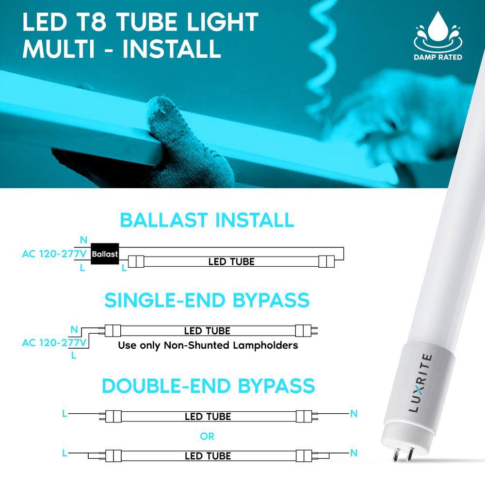 LUXRITE 13-Watt 4 ft. Linear T8 LED Tube Light Bulb Ballast and Ballast Bypass Compatible 4000K Cool White Damp Rated (25-Pack) LR34192-25PK